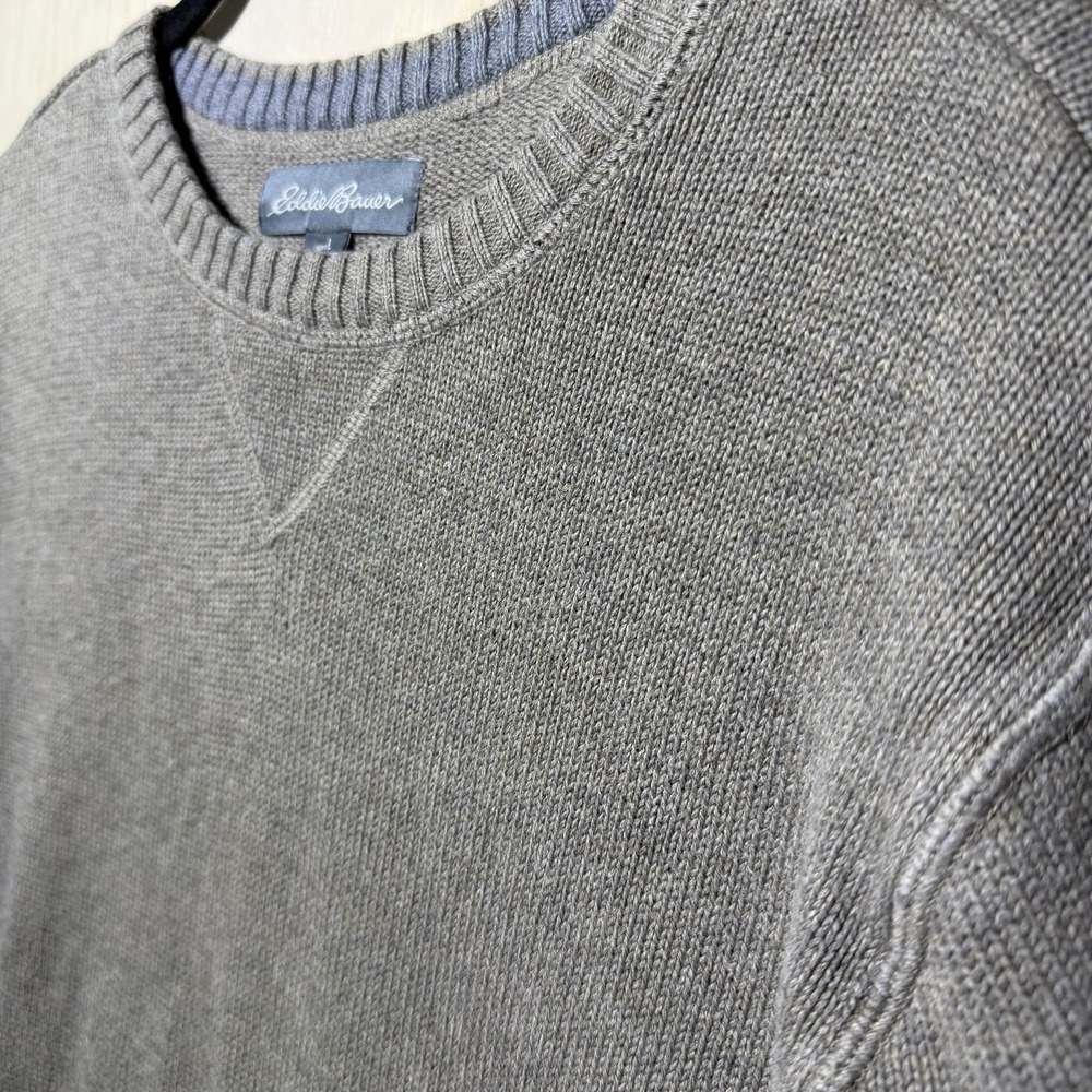 Eddie Bauer Sweater Mens L Gray Crewneck Cotton Knit Casual Pullover‎ - Picture 3 of 8